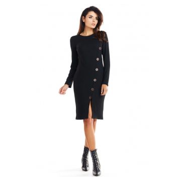 Rochie de dama -  tricotata - neagra - marimea L - maneca 3/4 - slit