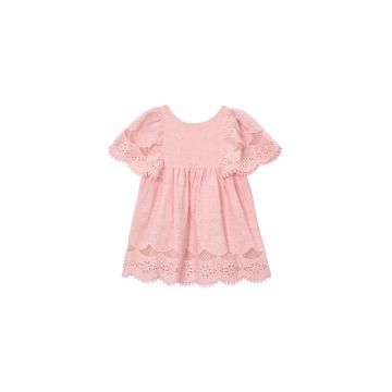 Rochie de fete  din bumbac roz cu fermoar - Roz