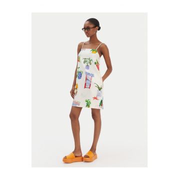 Rochie de vara pentru femei -  55% in - 45% bumbac - Ecru/multicolor