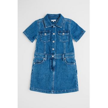 Rochie din denim cu maneci scurte - Albastru melange