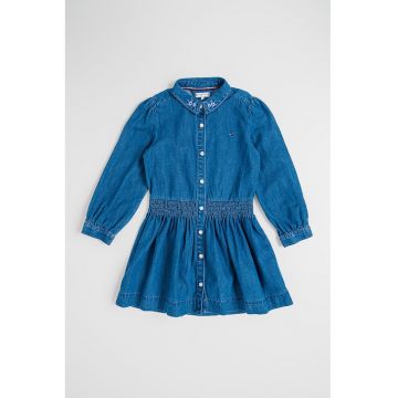 Rochie din denim cu talie elastica - Albastru melange