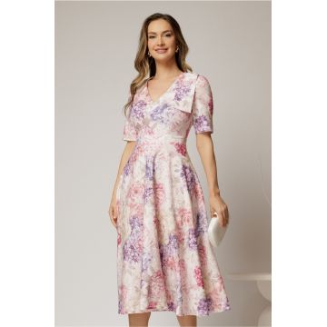 Rochie DY Fashion midi clos cu funda pe umar si print lila