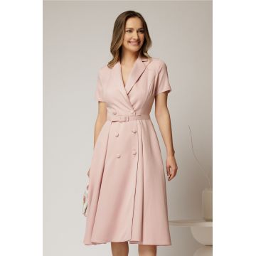 Rochie DY Fashion midi roz cu decolteu petrecut si curea in talie