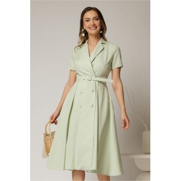 Rochie DY Fashion midi verde fistic cu decolteu petrecut si curea in talie