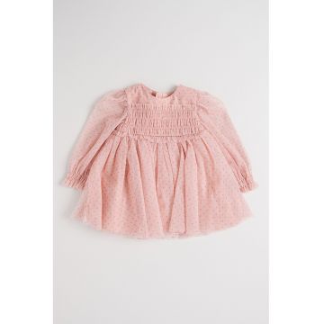 Rochie evazata cu buline - Roz prafuit