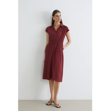 Rochie evazata cu buzunare laterale - Rosu inchis