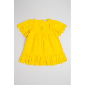 Rochie evazata cu detalii perforate - Galben pai