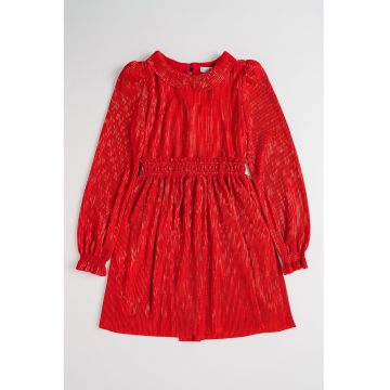 Rochie evazata cu guler Peter Pan - Rosu vermillion