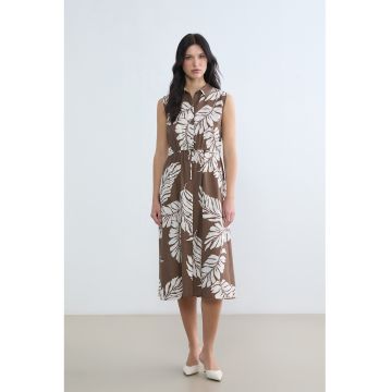Rochie evazata cu imprimeu floral - Alb/Maro