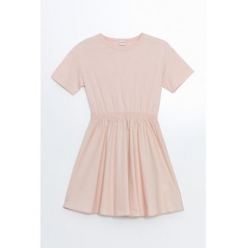 Rochie evazata cu maneci scurte - Roz prafuit