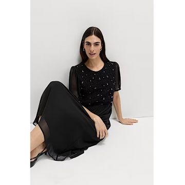 Rochie evazata cu strasuri - Argintiu/Negru