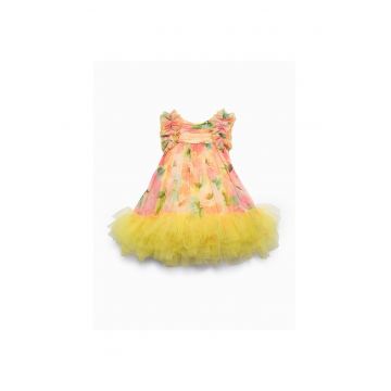 Rochie fete -  galben - poliester - fermoar
