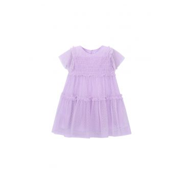 Rochie fete -  poliester - maneca scurta - violet - set 100% poliester si 100% bumbac