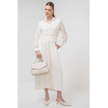 Rochie lunga cu maneci lungi - Crem