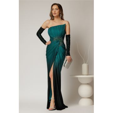 Rochie lunga verde de seara in degrade din lycra