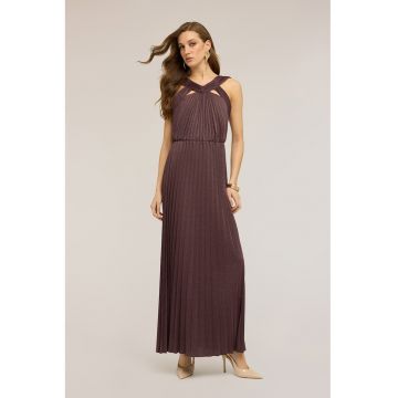 Rochie maxi cu insertii din lurex - Maro