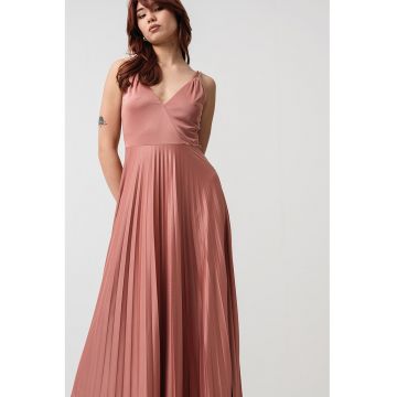 Rochie maxi cu pliuri - Rosu stins