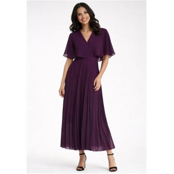 Rochie maxi  decolteu petrecut - maneca scurta - violet - vaporoasa -