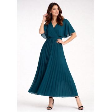 Rochie maxi  decolteu petrecut - plisata - albastru -