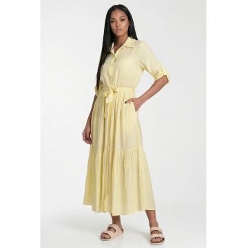 Rochie maxi  M1312 - galbena - croiala evazata - guler clasic - viscoza