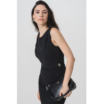 Rochie midi cambrata cu decolteu rotund - Negru