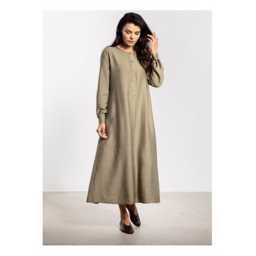 Rochie midi -  croi in A - curea detasabila - butoni eleganti - rayon natural - maneci cu mansete - liberatate de miscare - stil chic - Greenery