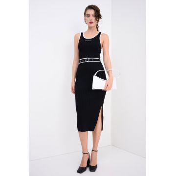 Rochie midi cu accente contrastante - Alb/Negru