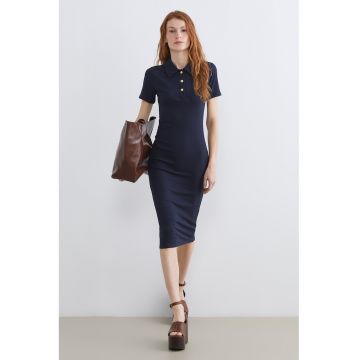 Rochie midi cu croiala cambrata si straitii - Albastru ultramarin