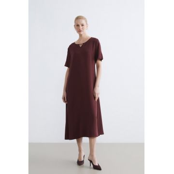 Rochie midi cu decolteu rotund - Visiniu