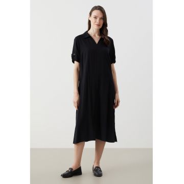 Rochie midi cu guler - Negru