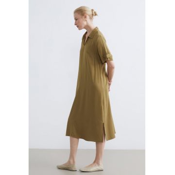 Rochie midi cu guler - Verde masliniu