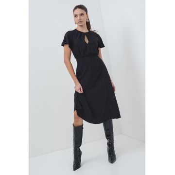 Rochie midi cu maneci scurte - Negru