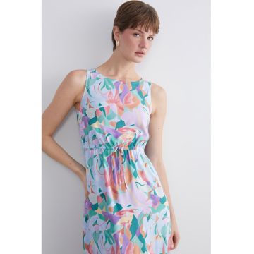 Rochie midi cu talie elastica - Verde/Albastru deschis