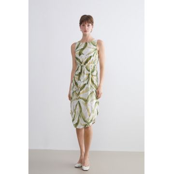 Rochie midi cu talie elastica - Verde/Crem