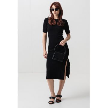 Rochie midi din tricot cu logo - Negru