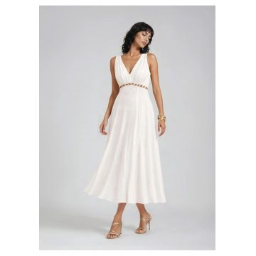 Rochie midi din vascoza cu decolteu in V Elio