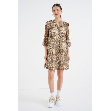 Rochie mini cu animal print - Maro/Crem