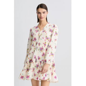 Rochie mini cu imprimeu floral - Alb murdar/Roz