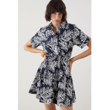 Rochie mini cu imprimeu tropical - Alb/Albastru ultramarin