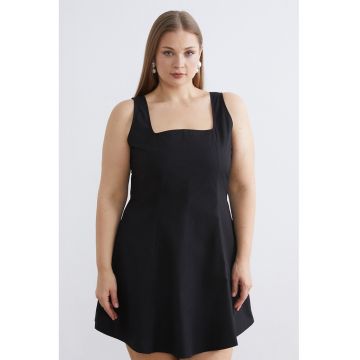 Rochie mini evazata cu decolteu patrat - Negru