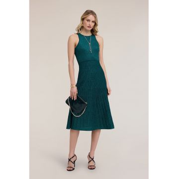 Rochie plisata cu insertii din lurex - Verde
