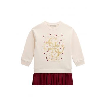 Rochie-pulover cu aplicatii - Visiniu/Bej deschis