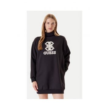 Rochie-pulover scurta cu guler inalt si logo