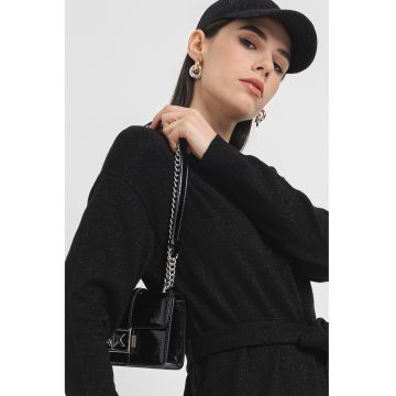 Rochie-pulover tricotata fin din amesctec de lana - Negru