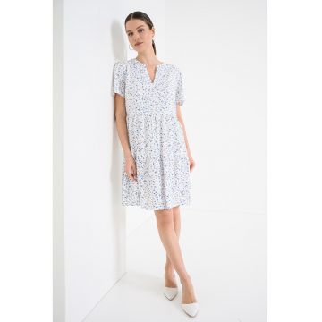 Rochie scurta cu model si decolteu in V - Alb/Albastru