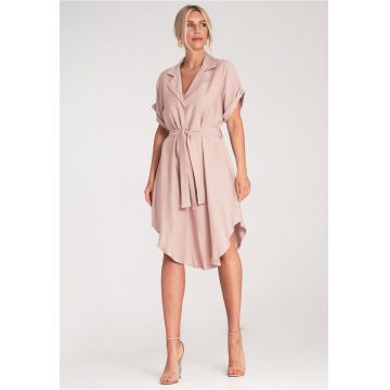 Rochie tip camasa midi cu nasturi si curea talie - maneca scurta -  M1286 - roz