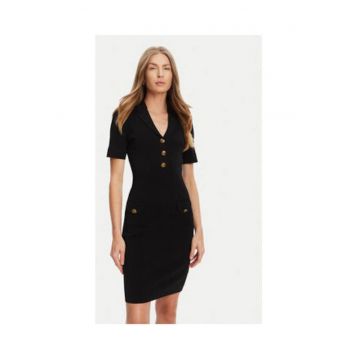 Rochie tricotata cu devolteu in V - Negru