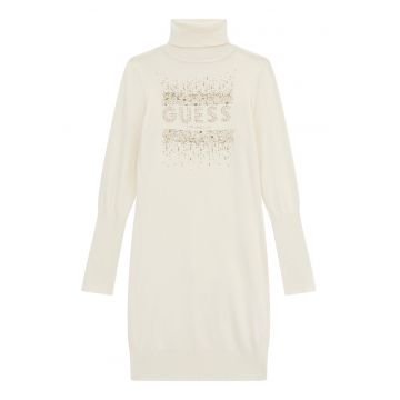 Rochie tricotata cu guler inalt - Auriu/Alb fildes