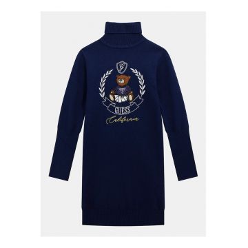 Rochie tricotata cu guler inalt - Bleumarin
