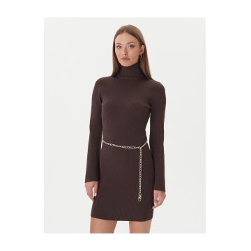 Rochie tricotata de dama -  70% viscoza - 15% poliester - 13% nailon - 2% elastan - maro -